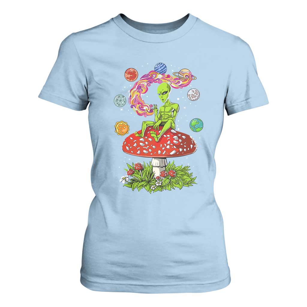 Outer Space Funny Alien Smoking T Shirt For Women TS09 Light Blue Print Your Wear