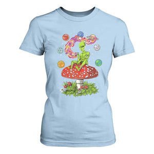 Outer Space Funny Alien Smoking T Shirt For Women TS09 Light Blue Print Your Wear