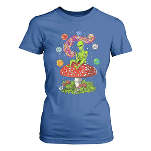 Outer Space Funny Alien Smoking T Shirt For Women TS09 Royal Blue Print Your Wear