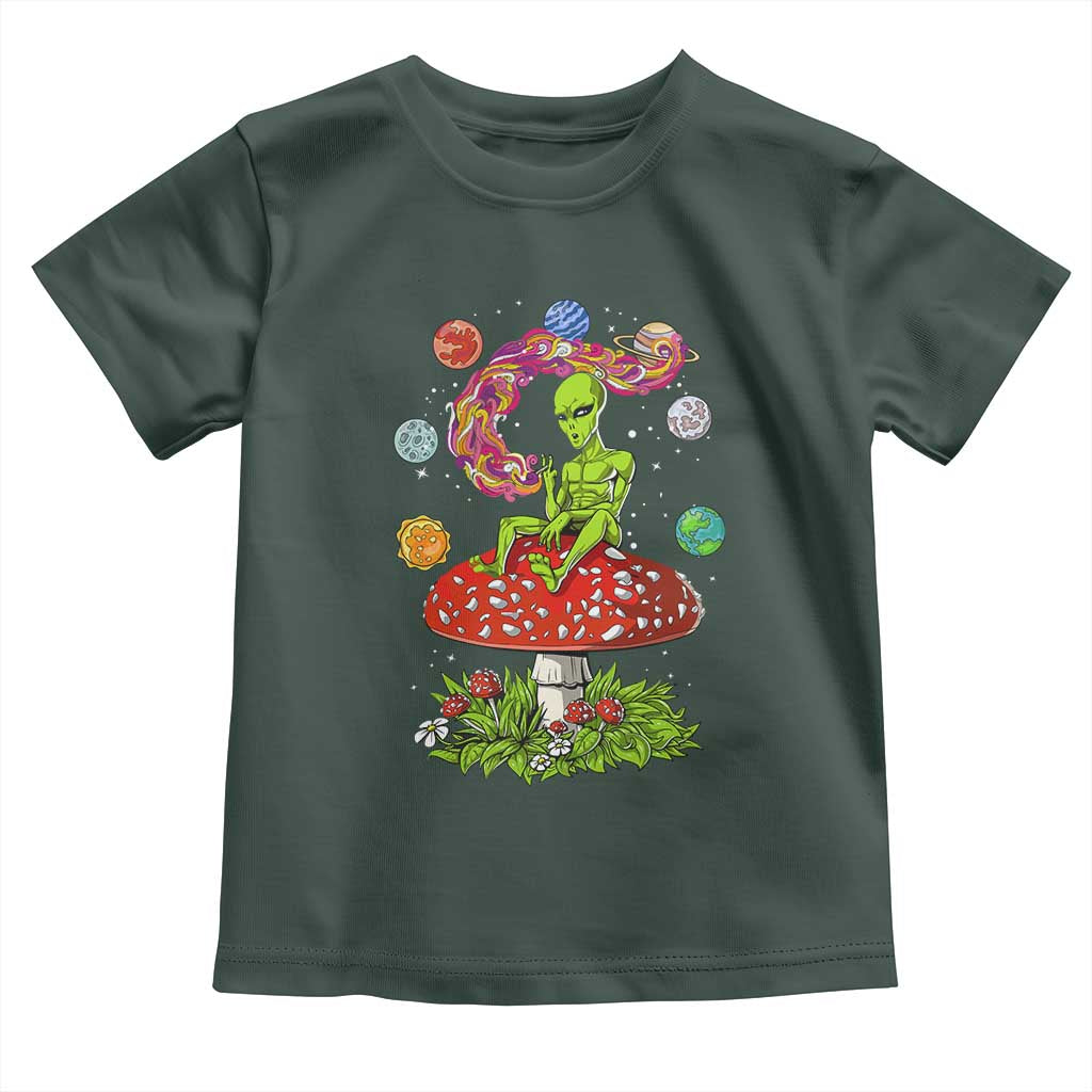 Outer Space Funny Alien Smoking Toddler T Shirt TS09 Dark Forest Green Print Your Wear