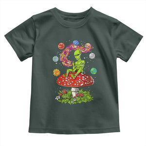 Outer Space Funny Alien Smoking Toddler T Shirt TS09 Dark Forest Green Print Your Wear