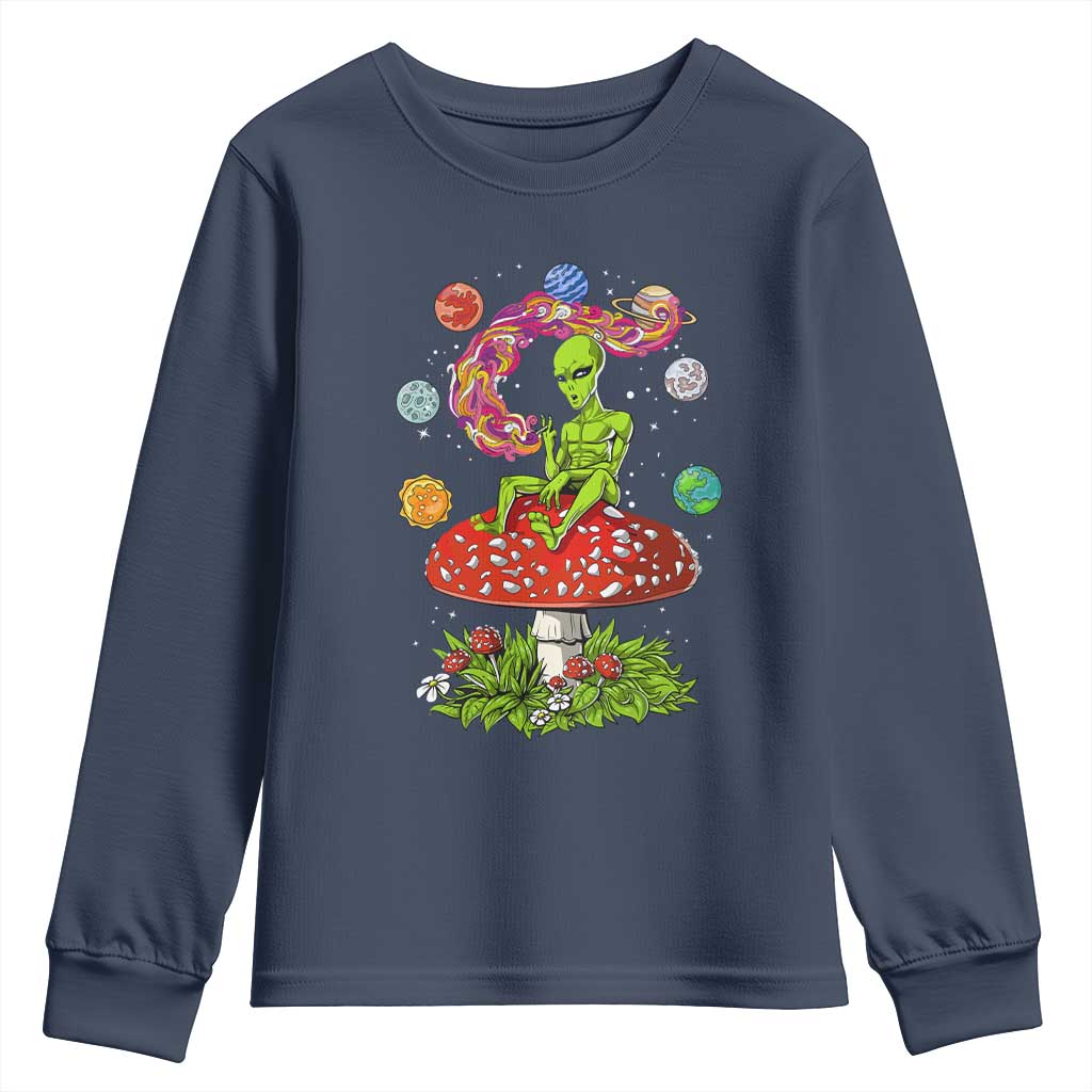 Outer Space Funny Alien Smoking Youth Sweatshirt TS09 Navy Print Your Wear