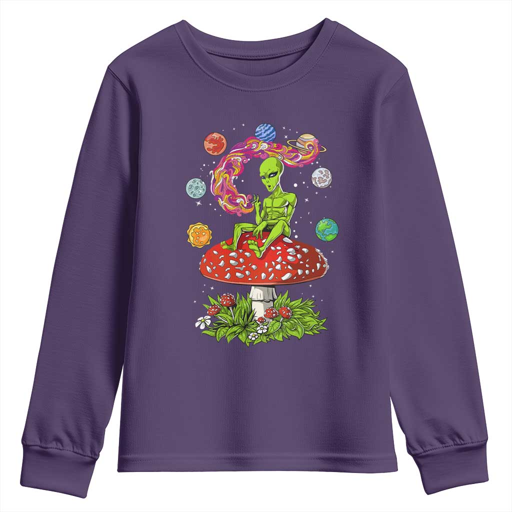 Outer Space Funny Alien Smoking Youth Sweatshirt TS09 Purple Print Your Wear