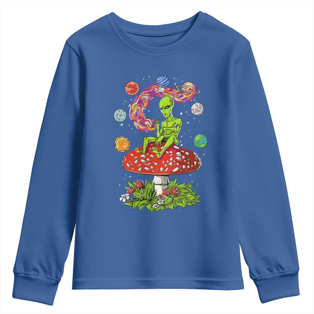 Outer Space Funny Alien Smoking Youth Sweatshirt TS09 Royal Blue Print Your Wear