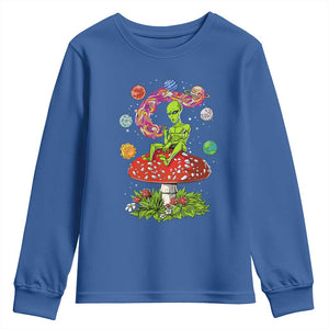 Outer Space Funny Alien Smoking Youth Sweatshirt TS09 Royal Blue Print Your Wear