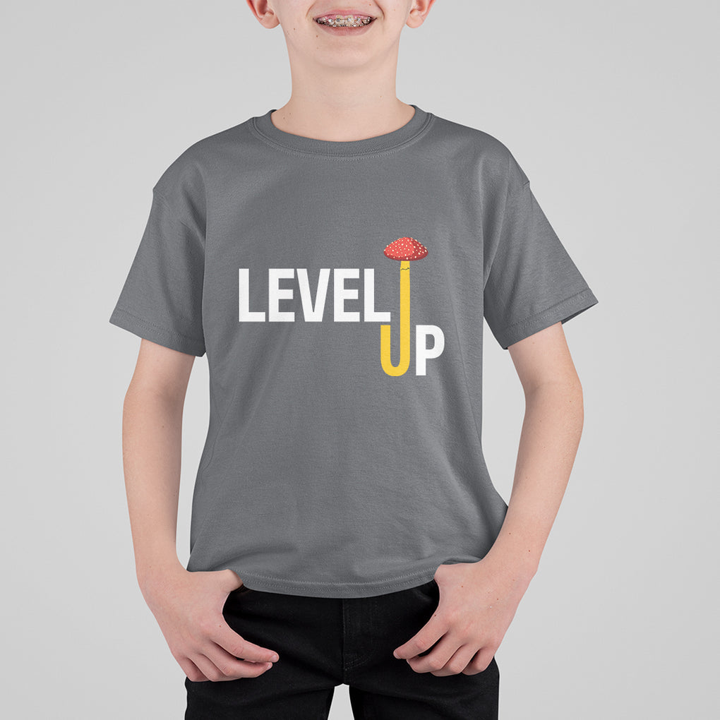 Level Up Mushroom Grow Your Own Way T Shirt For Kid TS09 Charcoal Printyourwear