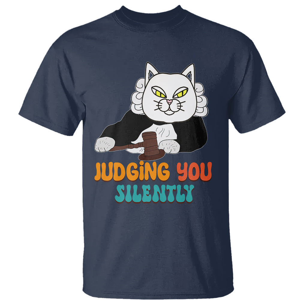 Judge Cat Judging You Silently Funny Sarcastic T Shirt TS09 Navy Printyourwear