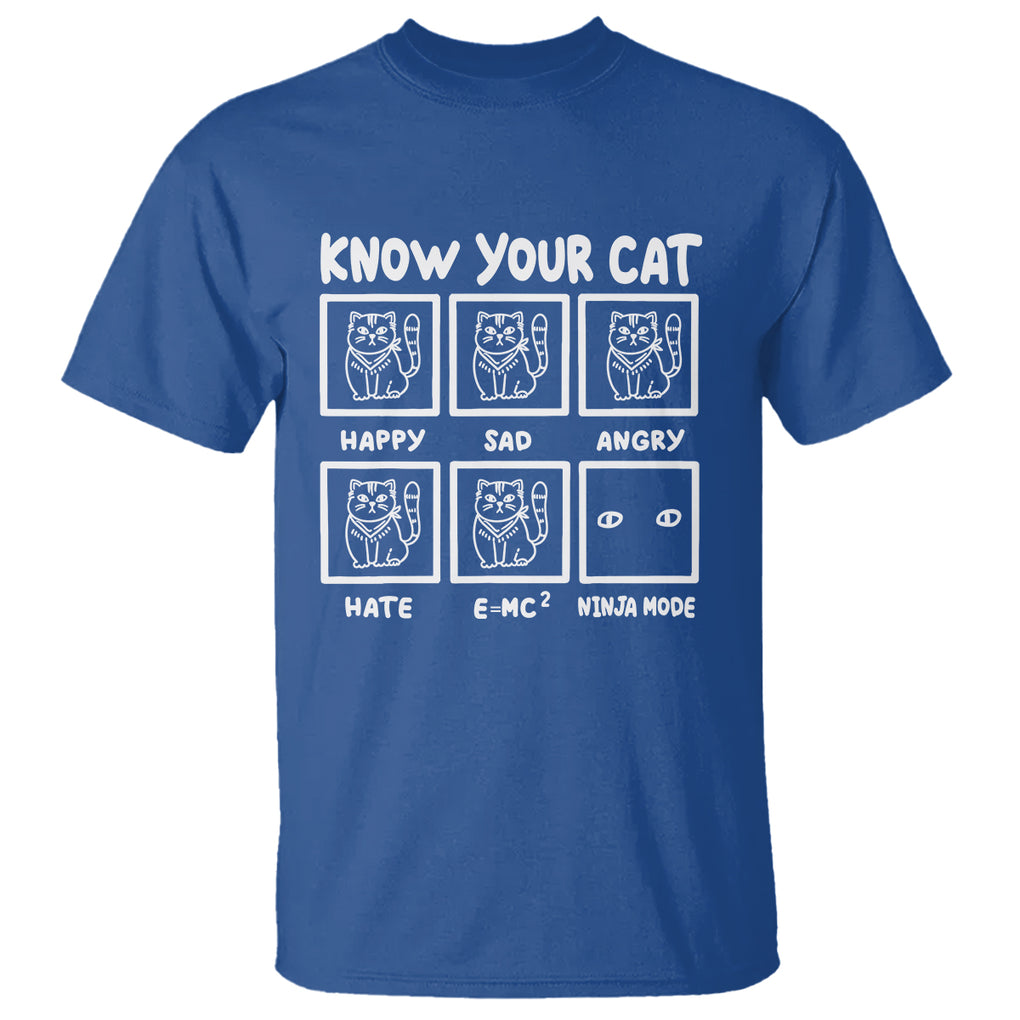 Know Your Cat Happy Sad Angry Hate Or Ninja Mode T Shirt TS09 Royal Blue Printyourwear