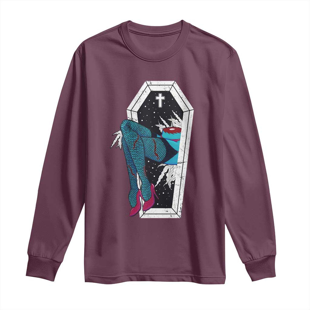 Creepy Halloween Long Sleeve Shirt Sexy Zombie Legs Flash Tattoo Coffin TS09 Maroon Print Your Wear