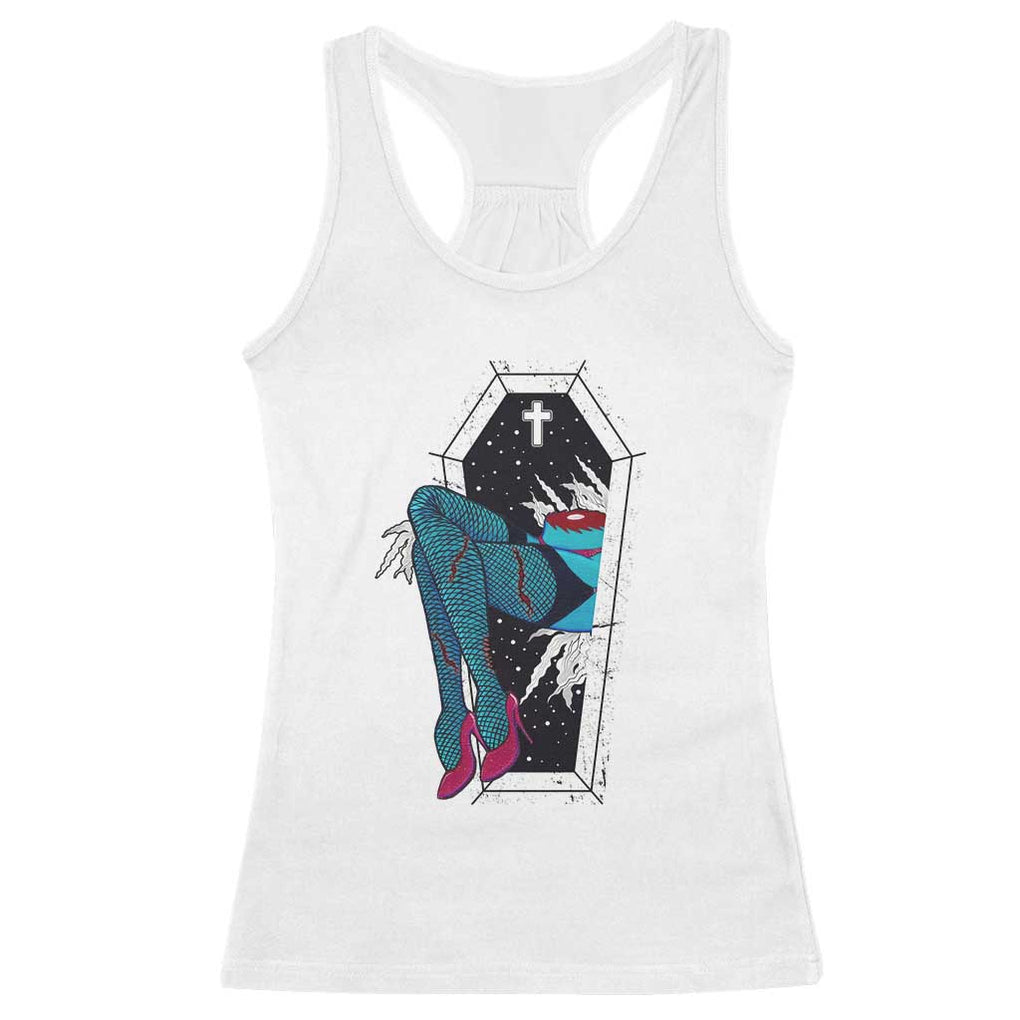 Creepy Halloween Racerback Tank Top Sexy Zombie Legs Flash Tattoo Coffin TS09 White Print Your Wear