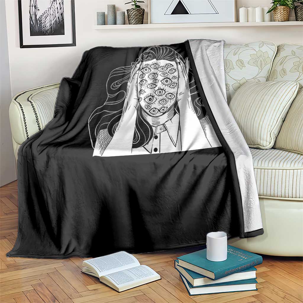 Creepy Aesthetic All Eyes On Me Psycho Girl Throw Blanket TS09 Print Your Wear
