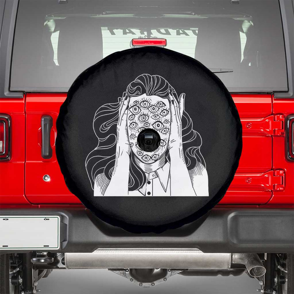 Creepy Aesthetic All Eyes On Me Psycho Girl Spare Tire Cover TS09 Black Print Your Wear