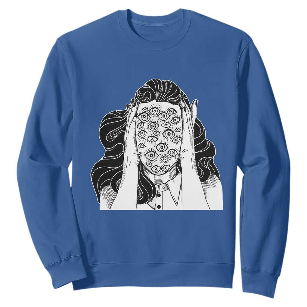 Creepy Aesthetic All Eyes On Me Psycho Girl Sweatshirt TS09 Royal Blue Print Your Wear