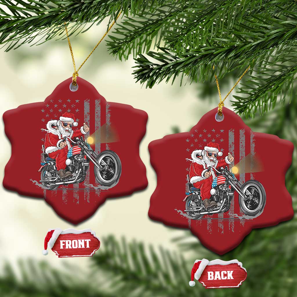 Christmas Santa Riding Motorbike Patriotic USA Christmas Ornament TS09 Snow Flake Red Print Your Wear
