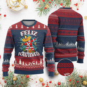 Mexico Xmas Ugly Christmas Sweater Feliz Navidad Dabbing Spanish Sombrero TS09 Burgundy Print Your Wear