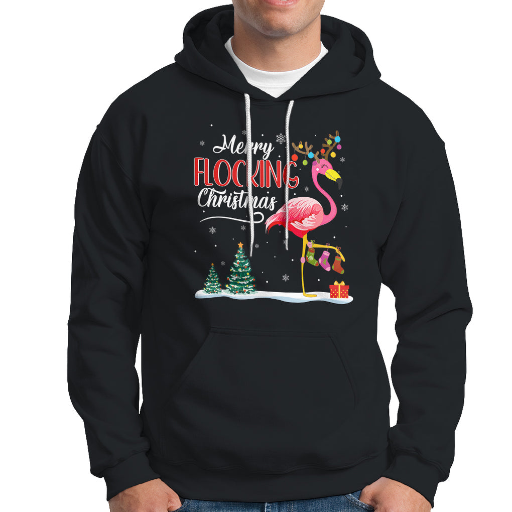 Merry Flocking Christmas Pink Flamingo Funny Xmas Socks Hoodie TS09 Black Printyourwear