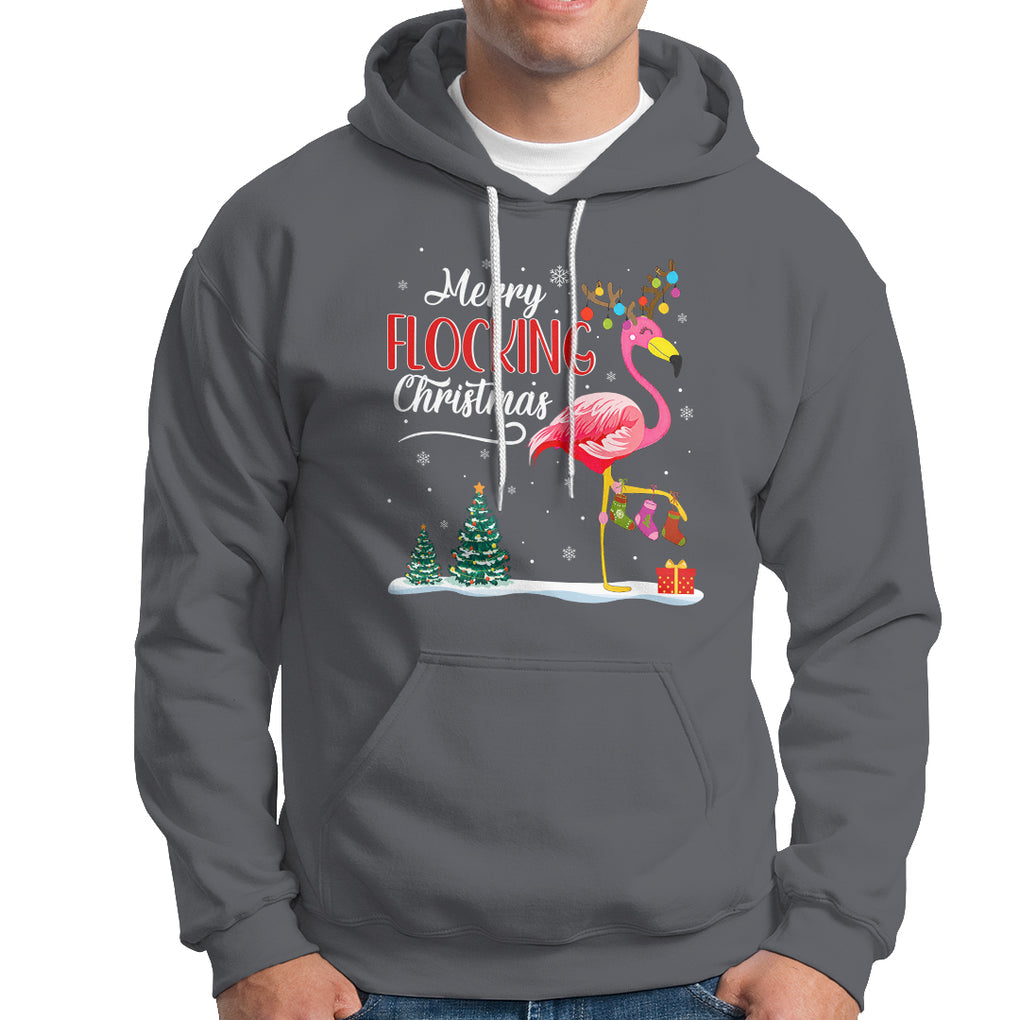 Merry Flocking Christmas Pink Flamingo Funny Xmas Socks Hoodie TS09 Charcoal Printyourwear