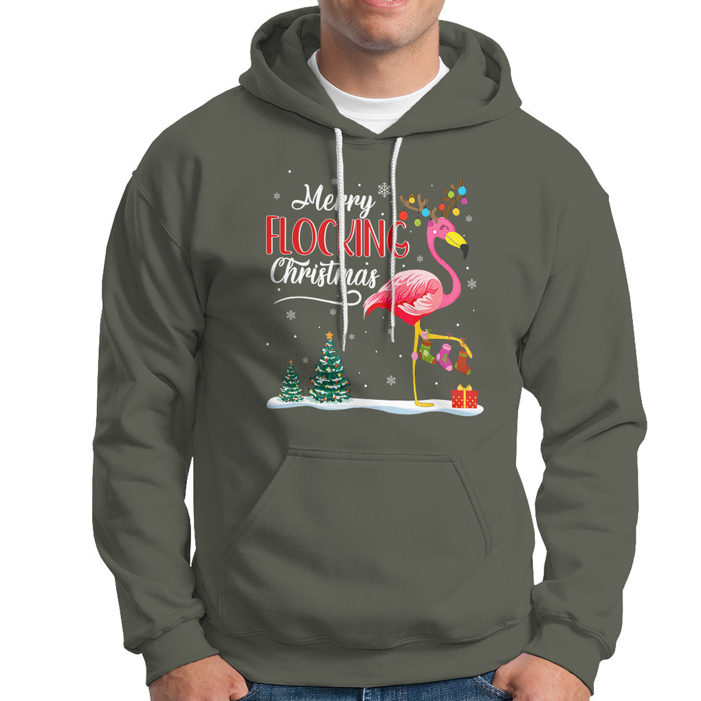 Merry Flocking Christmas Pink Flamingo Funny Xmas Socks Hoodie TS09 Military Green Printyourwear