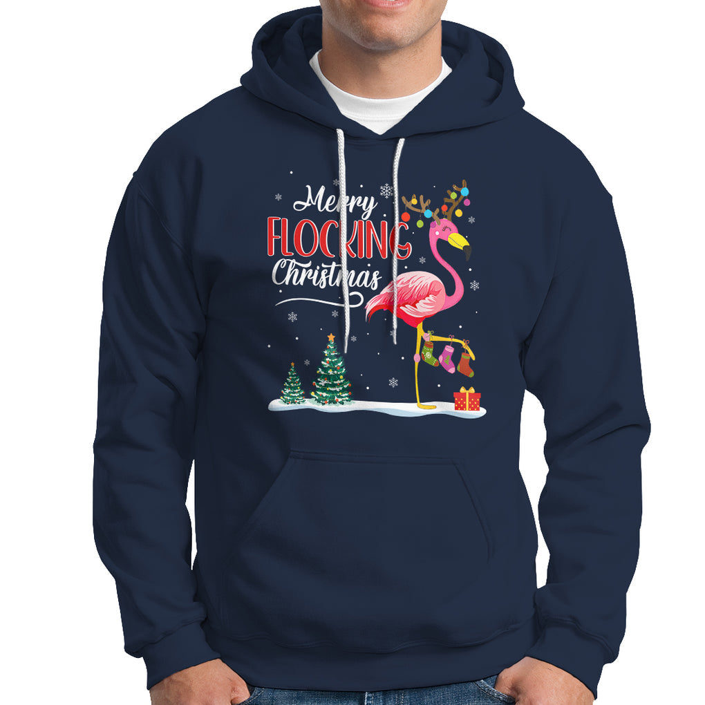 Merry Flocking Christmas Pink Flamingo Funny Xmas Socks Hoodie TS09 Navy Printyourwear