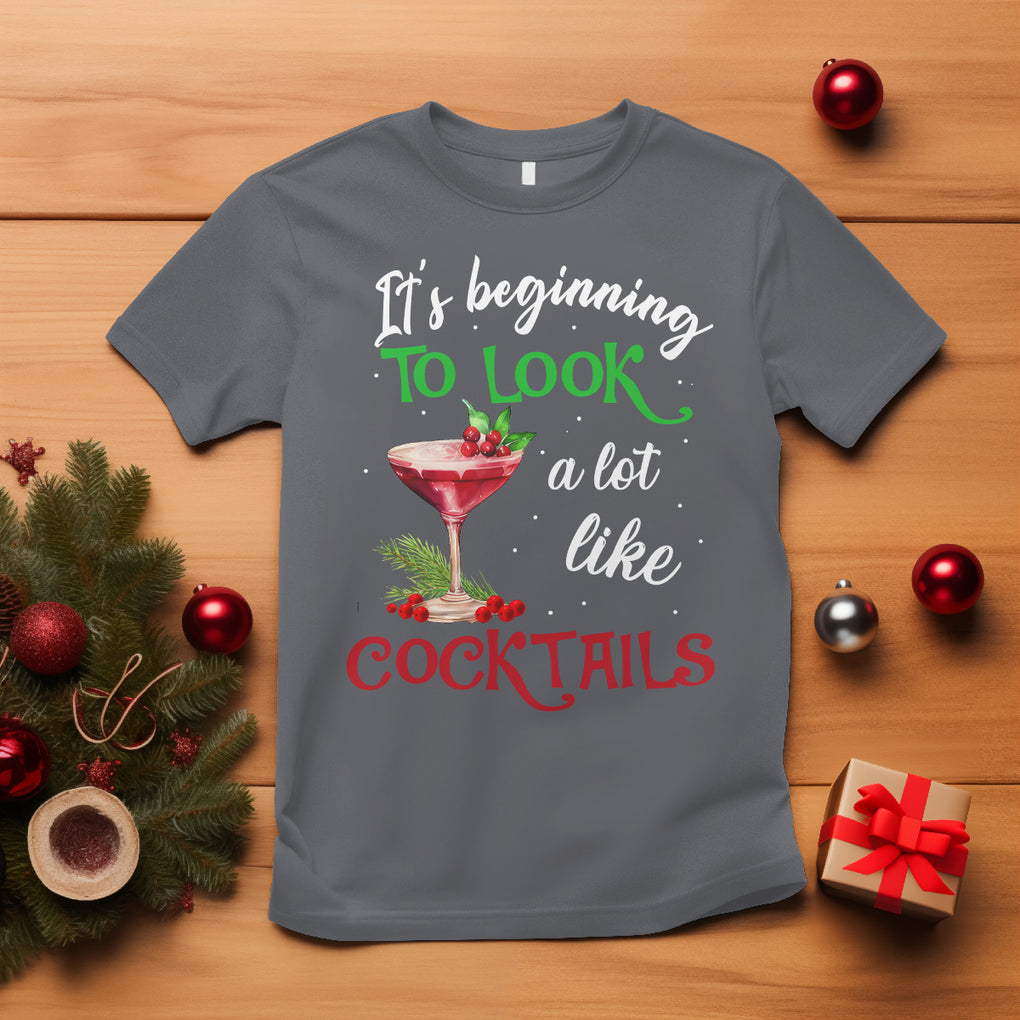 It's Beginning To Look A Lot Like Cocktails Funny Christmas T Shirt TS09 Charcoal Printyourwear