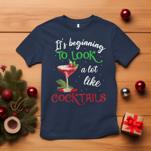 It's Beginning To Look A Lot Like Cocktails Funny Christmas T Shirt TS09 Navy Printyourwear