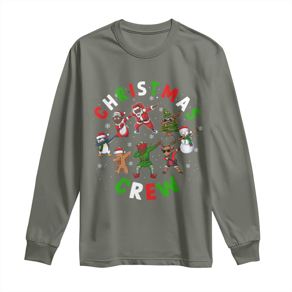 Black Christmas Crew Long Sleeve Shirt Dabbing Black African American Santa Reindeer Snowman TS09 Military Green Print Your Wear