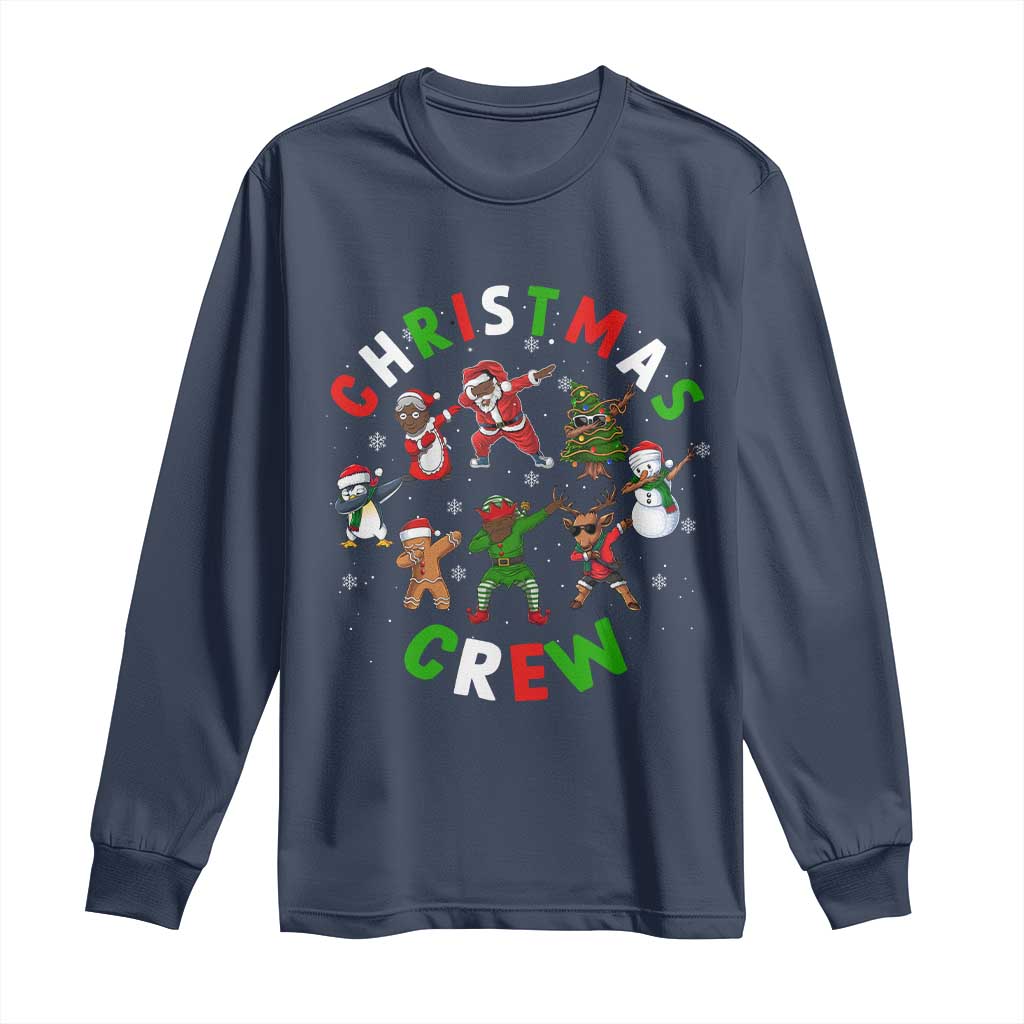 Black Christmas Crew Long Sleeve Shirt Dabbing Black African American Santa Reindeer Snowman TS09 Navy Print Your Wear