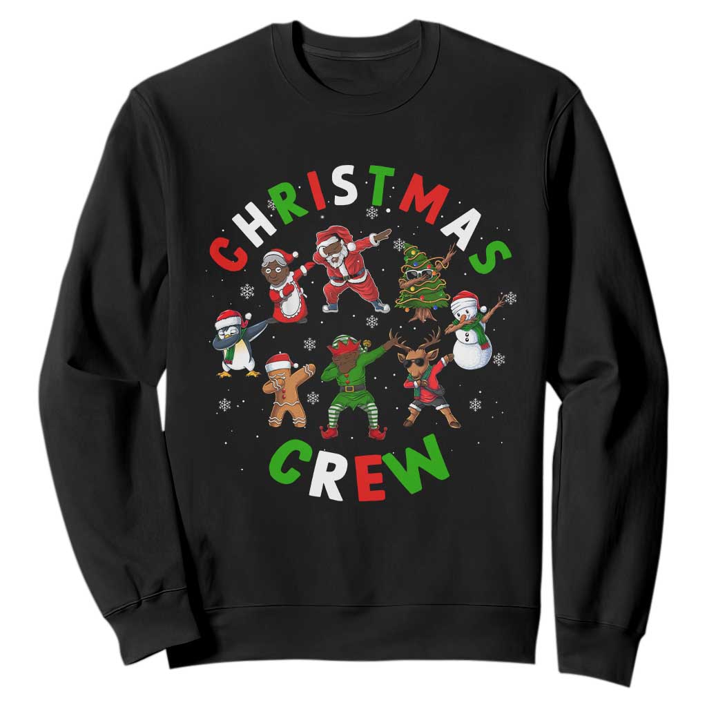 Christmas Crew Black African American Santa Reindeer Snowman Dabbing Sweatshirt TS09 Black Printyourwear