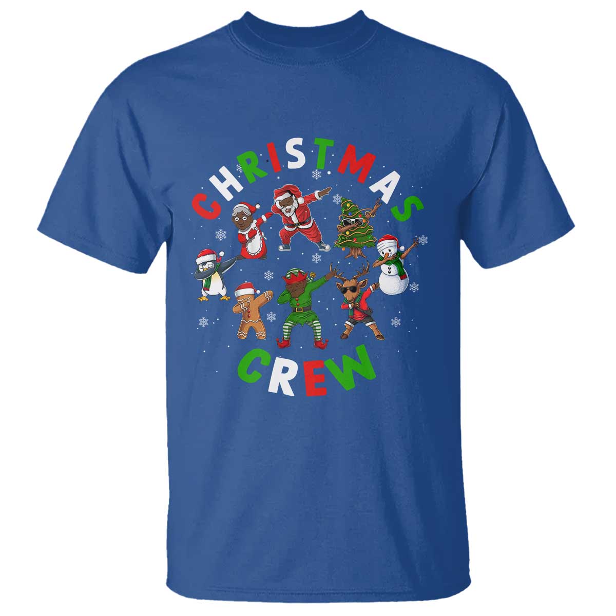 Christmas Crew Black African American Santa Reindeer Snowman Dabbing T Shirt TS09 Royal Blue Printyourwear