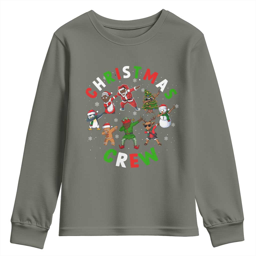 Black Christmas Crew Youth Sweatshirt Dabbing Black African American Santa Reindeer Snowman TS09 Military Green Print Your Wear