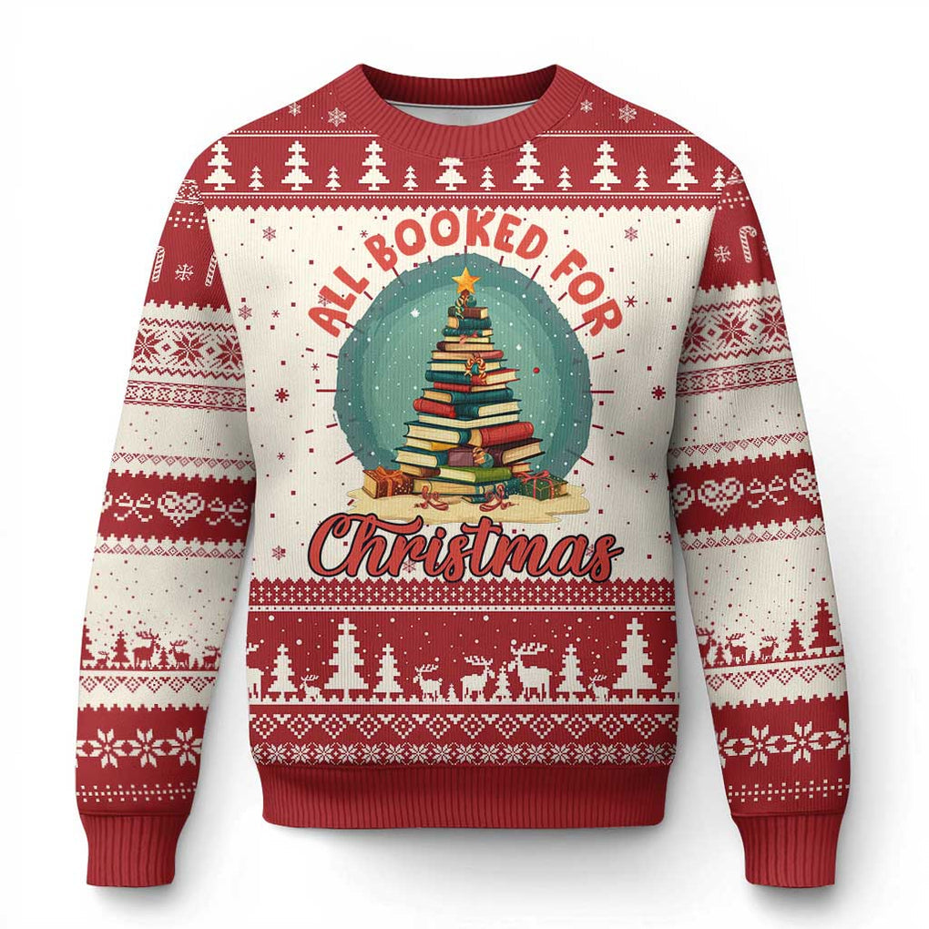 Xmas Book Lover Ugly Christmas Sweater All Booked For Christmas Tree Bookaholic TS09 Red Print Your Wear