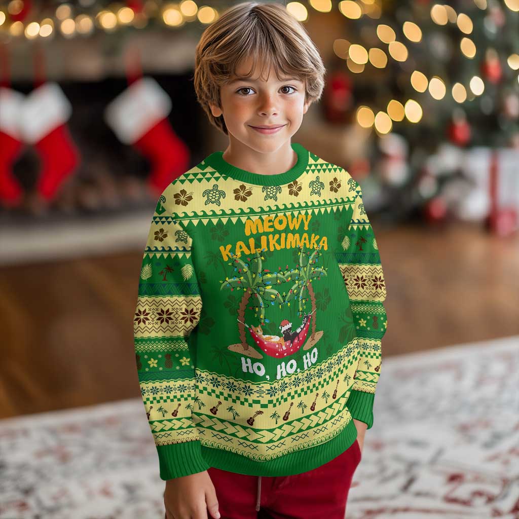 Funny Xmas In Hawaii Ugly Christmas Sweater Meowy Kalikimaka Cat Chillin' Ho Ho Ho Xmas Palm Tree TS09 Forest Print Your Wear