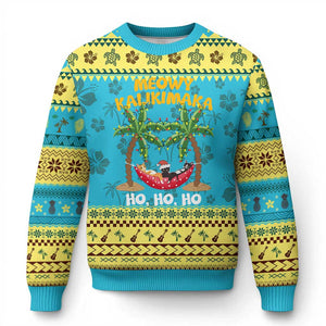 Funny Xmas In Hawaii Ugly Christmas Sweater Meowy Kalikimaka Cat Chillin' Ho Ho Ho Xmas Palm Tree TS09 Hawaii Print Your Wear