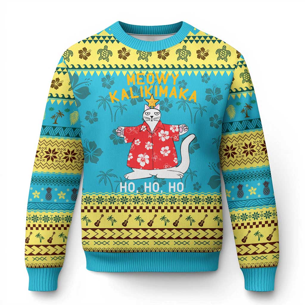 Hawaiian Xmas Cute Cat Ugly Christmas Sweater Meowy Kalikimaka Hawaiian Cat Ho Ho Ho Xmas Tree TS09 Hawaii Print Your Wear