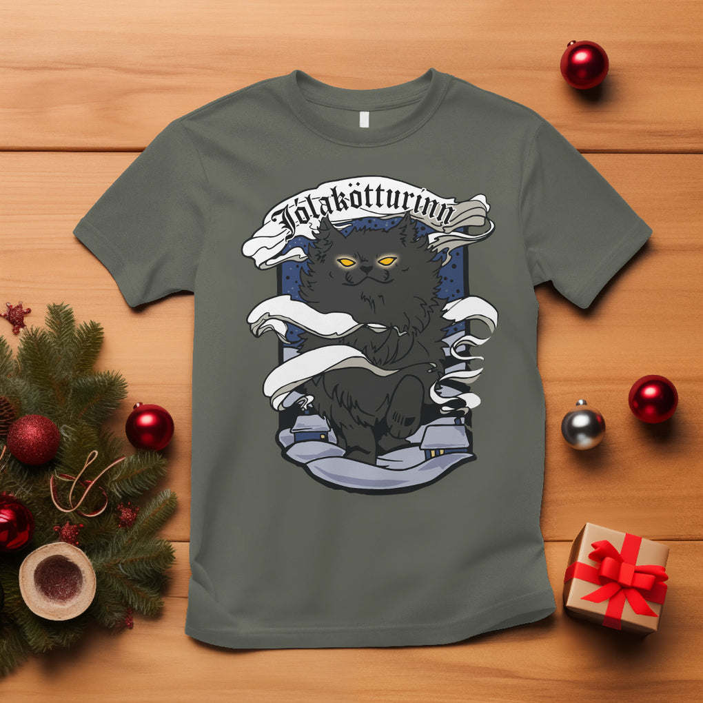Icelandic Christmas T Shirt Yule Cat Jolakotturinn Xmas Eve TS09 Military Green Printyourwear