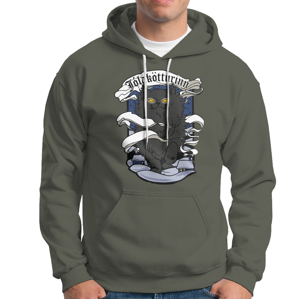 Icelandic Christmas Hoodie Yule Cat Jolakotturinn Xmas Eve TS09 Military Green Printyourwear