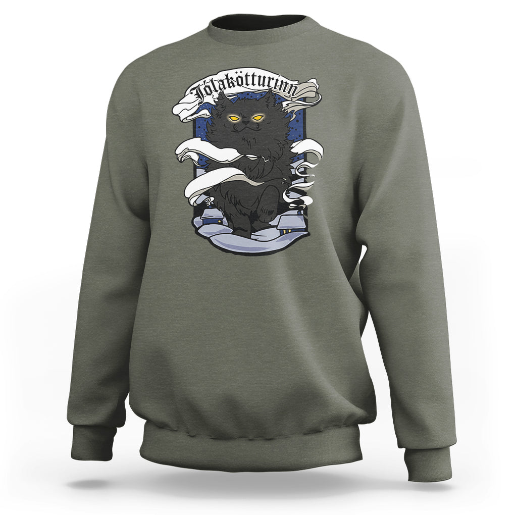 Icelandic Christmas Sweatshirt Yule Cat Jolakotturinn Xmas Eve TS09 Military Green Printyourwear