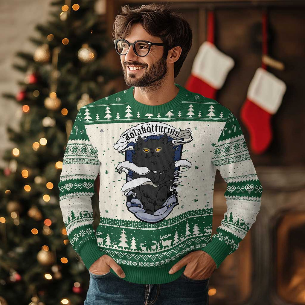 Icelandic Xmas Ugly Christmas Sweater Yule Cat Jolakotturinn Xmas Eve TS09 Green Print Your Wear
