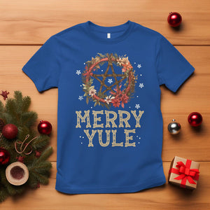 Merry Yule And Winter Solstice Flower Wreath Pentagram T Shirt TS09 Royal Blue Printyourwear
