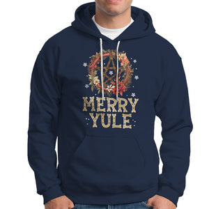 Merry Yule And Winter Solstice Flower Wreath Pentagram Hoodie TS09 Navy Printyourwear