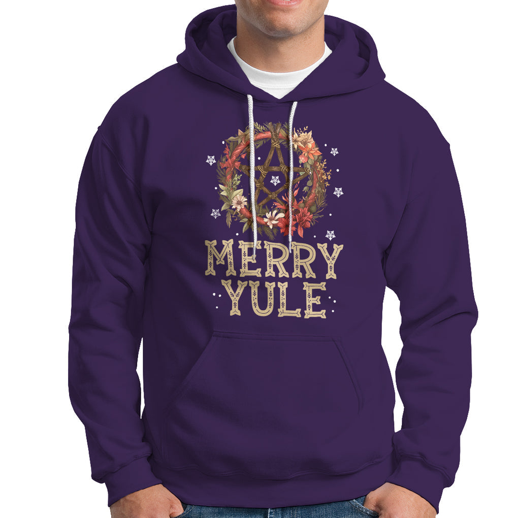 Merry Yule And Winter Solstice Flower Wreath Pentagram Hoodie TS09 Purple Printyourwear