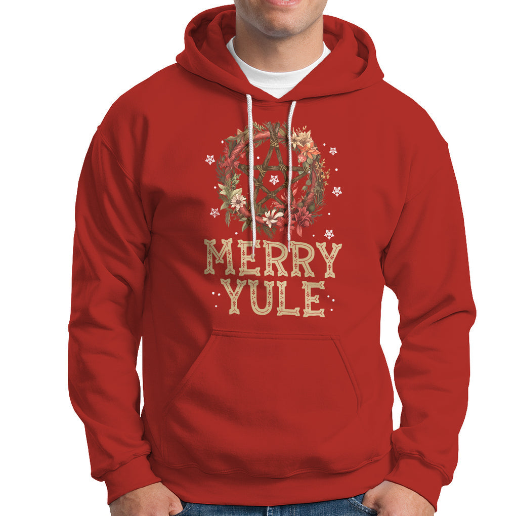 Merry Yule And Winter Solstice Flower Wreath Pentagram Hoodie TS09 Red Printyourwear