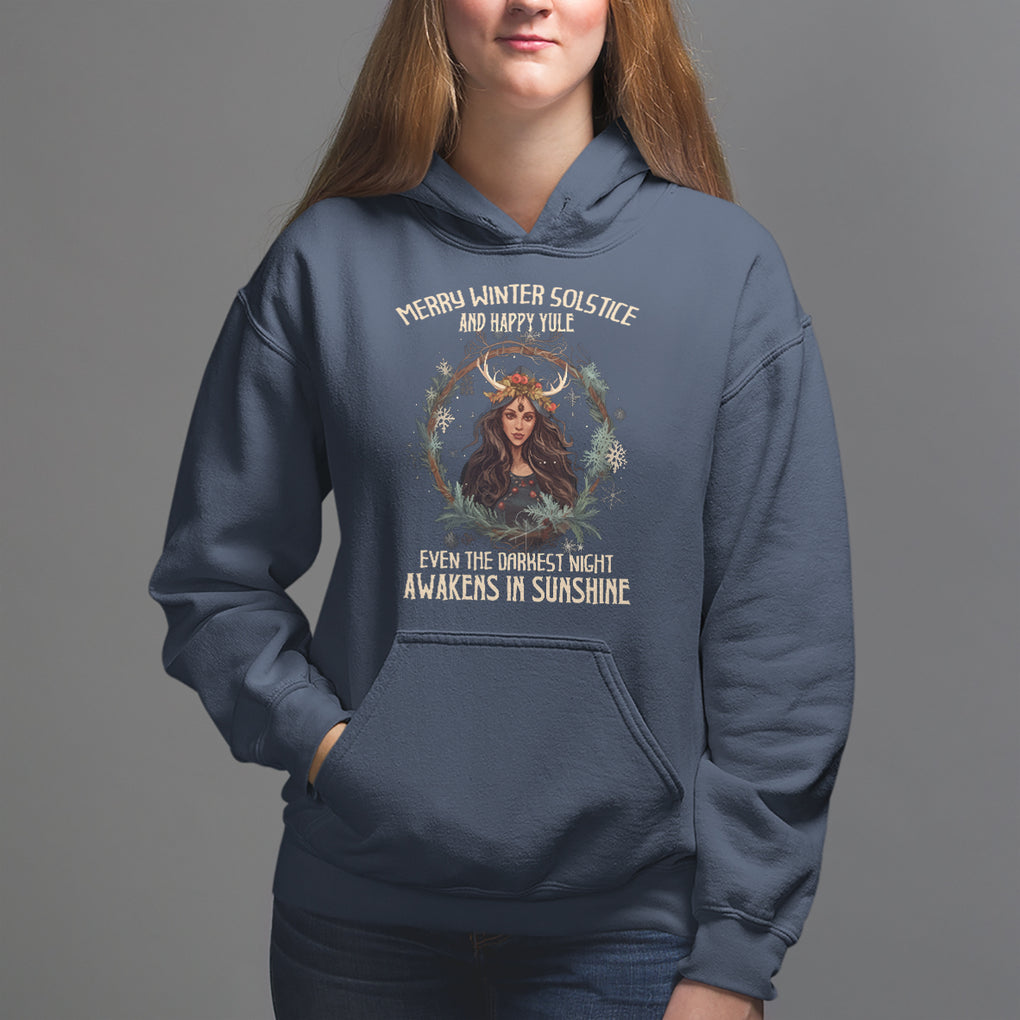 Merry Winter Solstice And Happy Yule Fairy Awakens In Sunshine Hoodie TS09 Navy Printyourwear