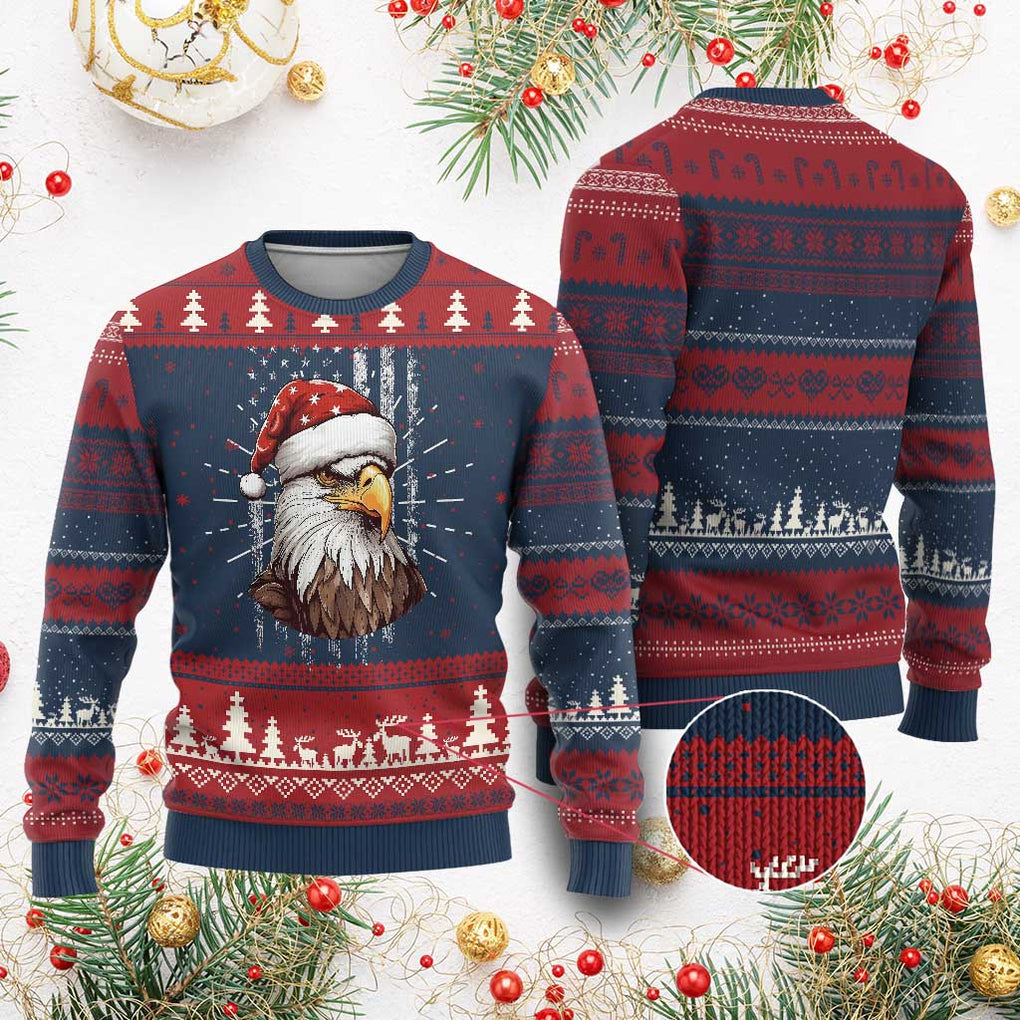 Patriotic Xmas Ugly Christmas Sweater Santa Bald Eagle USA Flag Xmas TS09 Burgundy Print Your Wear
