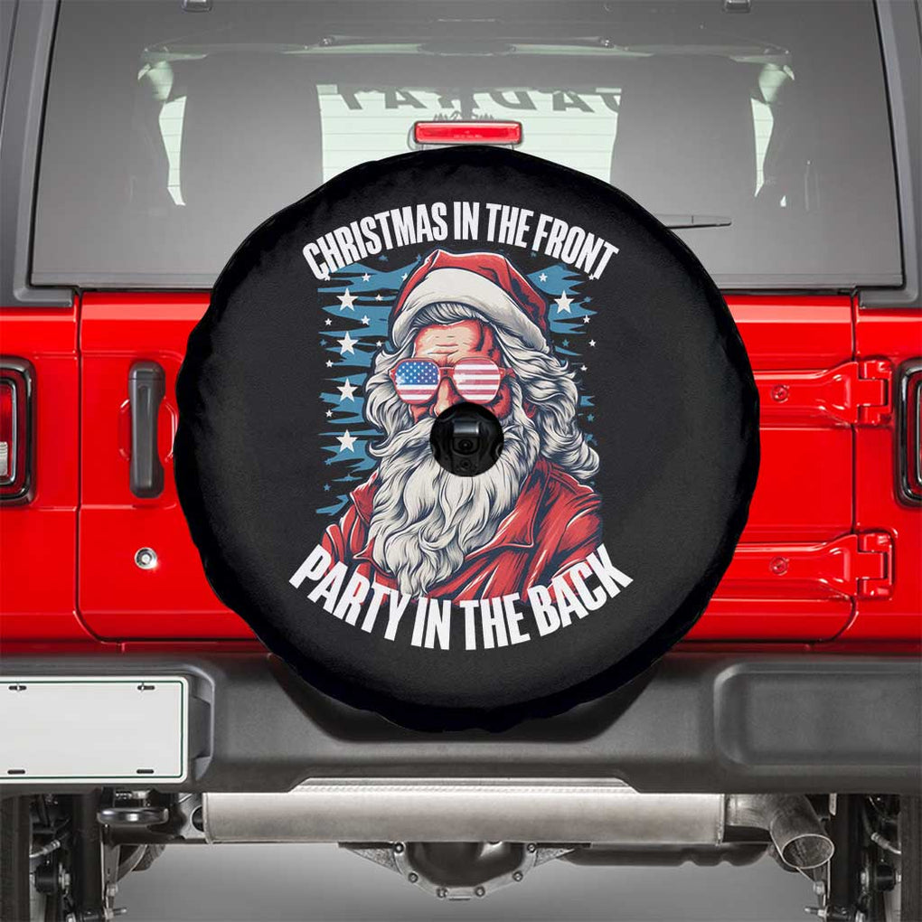 Christmas in the Front Party in the Back USA Patriotic Santa Spare Tire Cover TS09 Black Print Your Wear