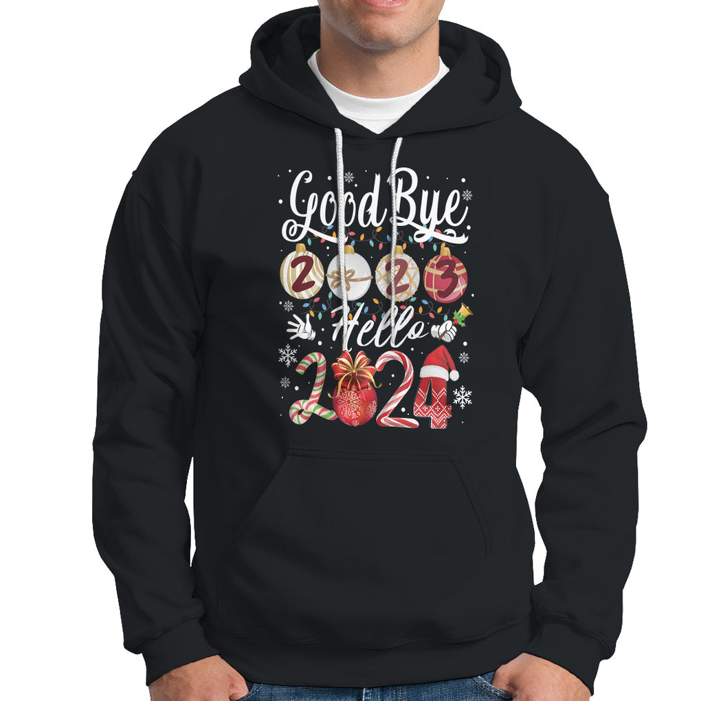 Goodbye 2023 Hello 2024 Happy New Year's Eve Hoodie TS09 Black Printyourwear