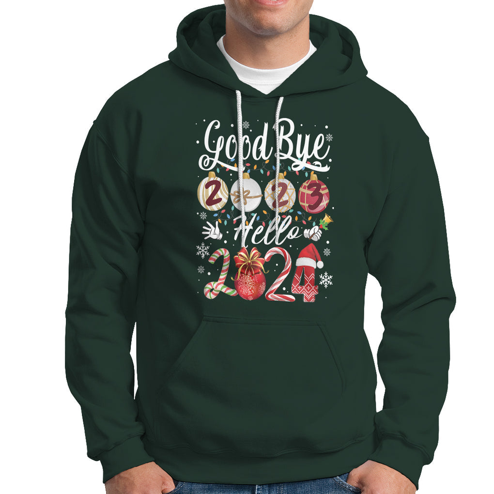 Goodbye 2023 Hello 2024 Happy New Year's Eve Hoodie TS09 Dark Forest Green Printyourwear