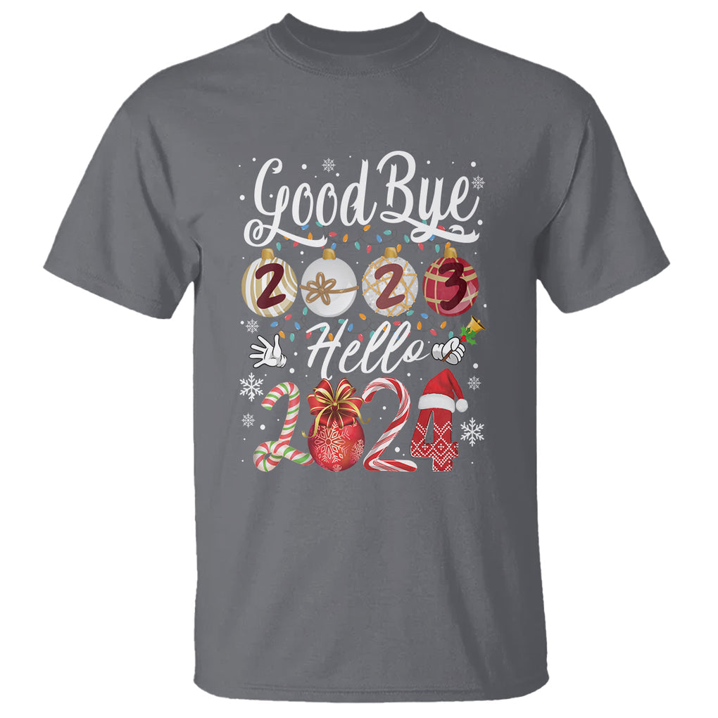 Goodbye 2023 Hello 2024 Happy New Year's Eve T Shirt TS09 Charcoal Printyourwear