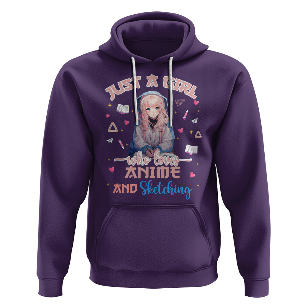 Just A Girl Who Loves Anime And Sketching Hoodie Cute Kawaii Manga Japan TS09 Purple Printyourwear