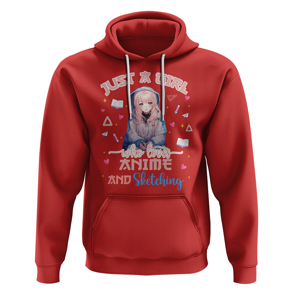 Just A Girl Who Loves Anime And Sketching Hoodie Cute Kawaii Manga Japan TS09 Red Printyourwear